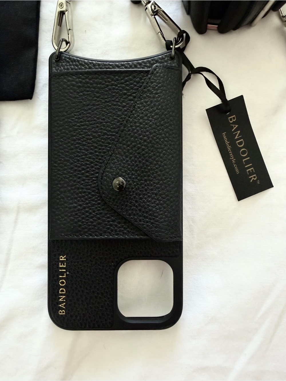 Bandolier Black Leather Phone Crossbody with 2 straps - Picture 2 of 3